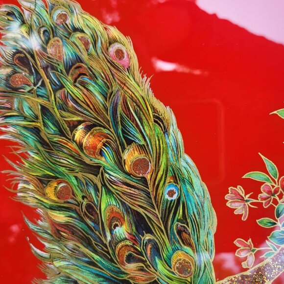 Vintage Peacock Reversed Painted Tray~ Beautiful~ West Germany (US Zone 1950's) - Picture 5 of 8